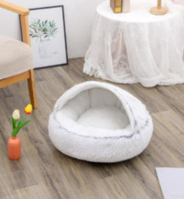Lit 2 en 1 pour chien et chat - Lit d'hiver rond en peluche chaud pour animaux de compagnie - Lit doux et long en peluche pour animaux de compagnie